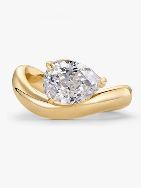 Gold Plated Teardrop Solitaire Ring with Clear CZ Pear Shape Stone